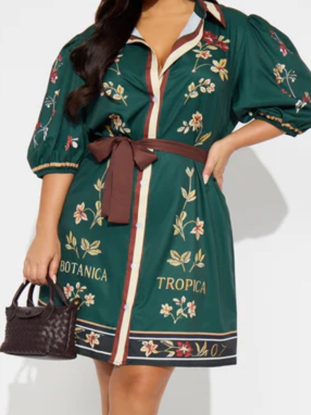 Botanica Tropica Green Embroidered Shirt Dress with Belt